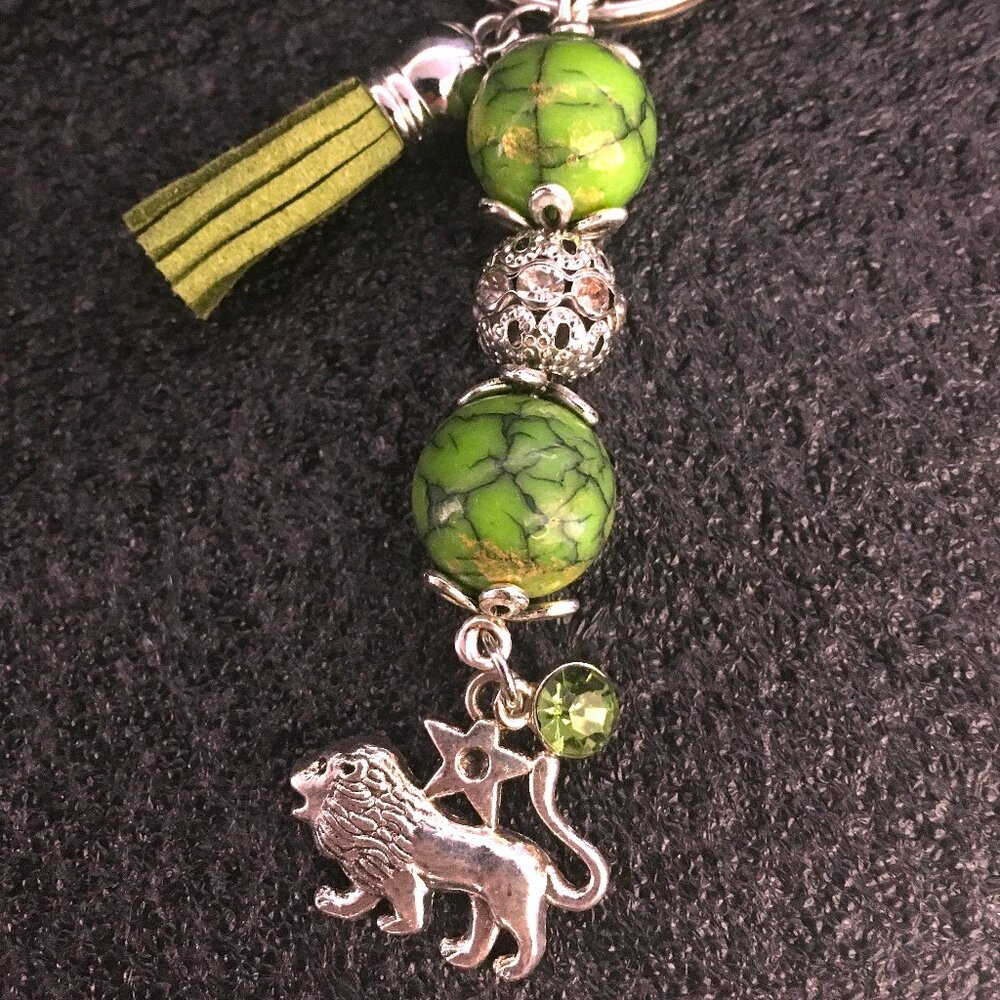 Leo Keychain with Aquamarine Beads & Charm